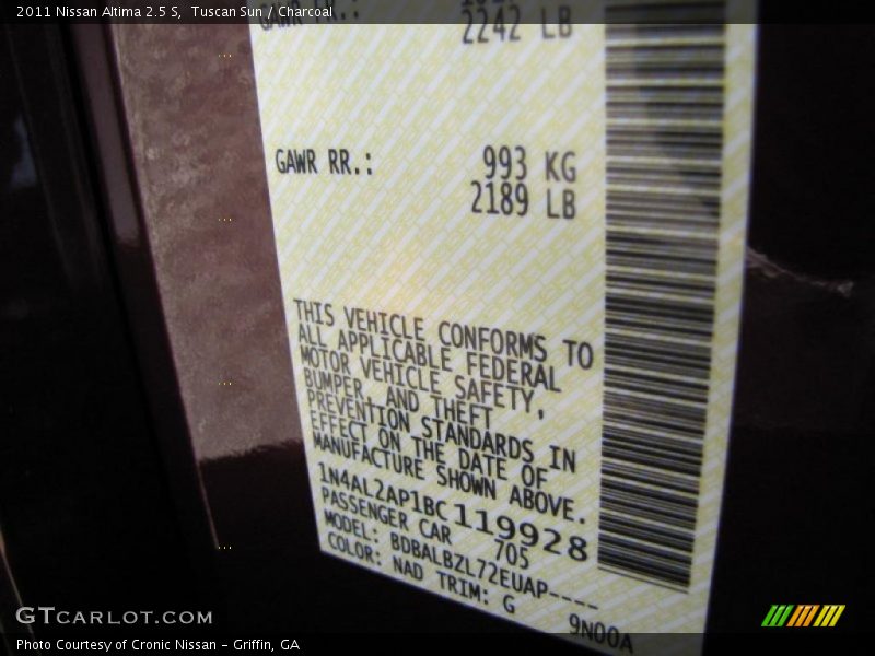 Tuscan Sun / Charcoal 2011 Nissan Altima 2.5 S