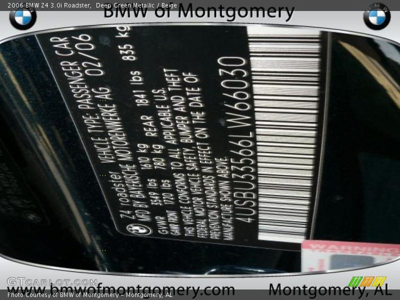 Deep Green Metallic / Beige 2006 BMW Z4 3.0i Roadster