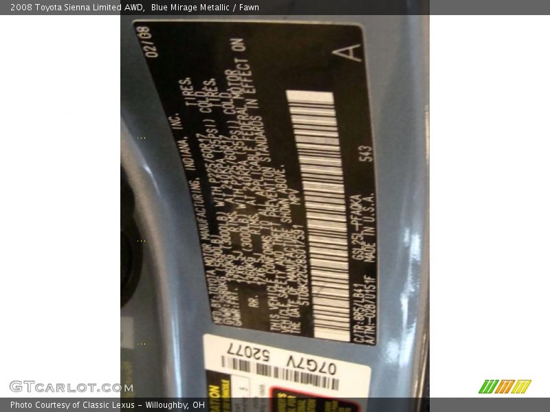 Blue Mirage Metallic / Fawn 2008 Toyota Sienna Limited AWD