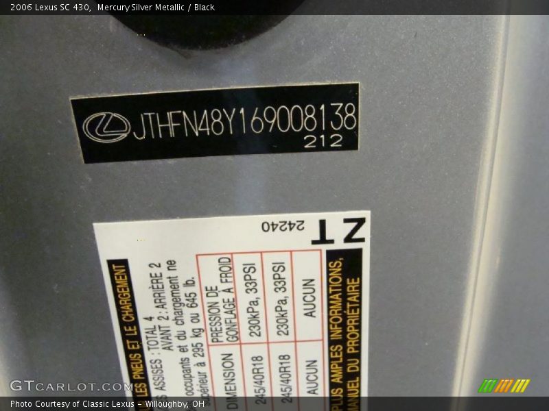 Mercury Silver Metallic / Black 2006 Lexus SC 430