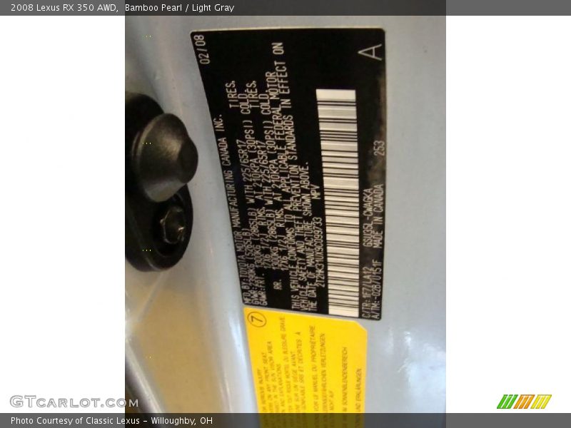 Bamboo Pearl / Light Gray 2008 Lexus RX 350 AWD