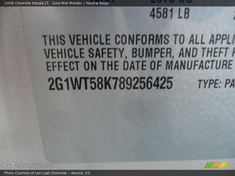 Gold Mist Metallic / Neutral Beige 2008 Chevrolet Impala LT