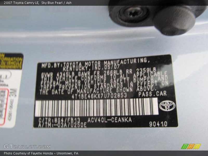 Sky Blue Pearl / Ash 2007 Toyota Camry LE