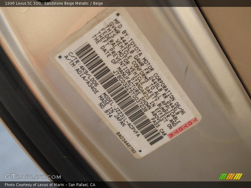 Sandstone Beige Metallic / Beige 1996 Lexus SC 300