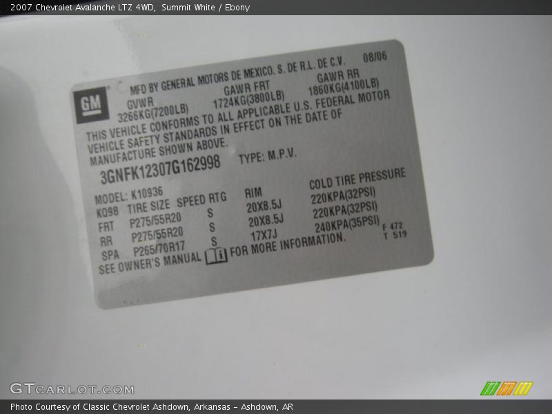 Summit White / Ebony 2007 Chevrolet Avalanche LTZ 4WD