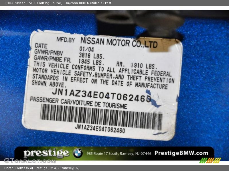Daytona Blue Metallic / Frost 2004 Nissan 350Z Touring Coupe
