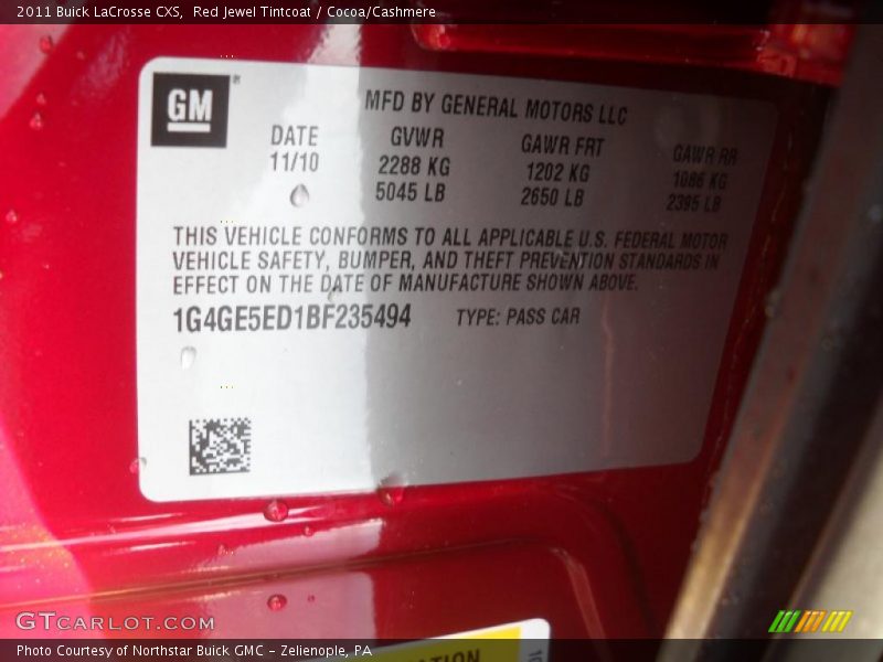 Red Jewel Tintcoat / Cocoa/Cashmere 2011 Buick LaCrosse CXS