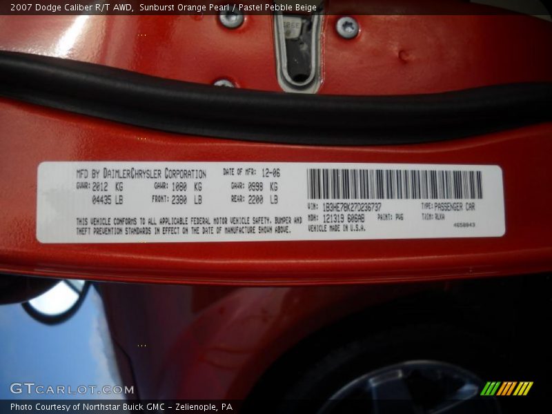 Sunburst Orange Pearl / Pastel Pebble Beige 2007 Dodge Caliber R/T AWD