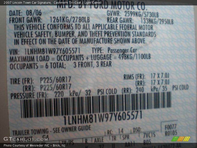 Cashmere Tri-Coat / Light Camel 2007 Lincoln Town Car Signature