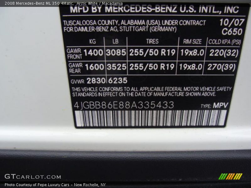 Arctic White / Macadamia 2008 Mercedes-Benz ML 350 4Matic