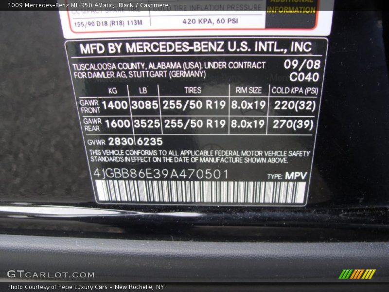 Black / Cashmere 2009 Mercedes-Benz ML 350 4Matic