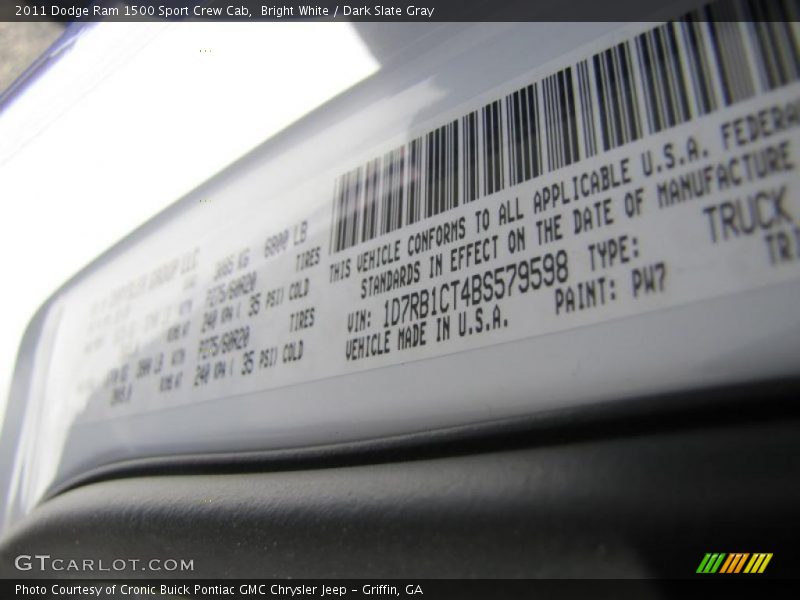 Bright White / Dark Slate Gray 2011 Dodge Ram 1500 Sport Crew Cab
