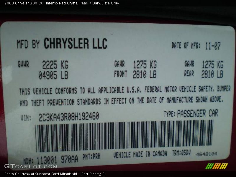 Inferno Red Crystal Pearl / Dark Slate Gray 2008 Chrysler 300 LX