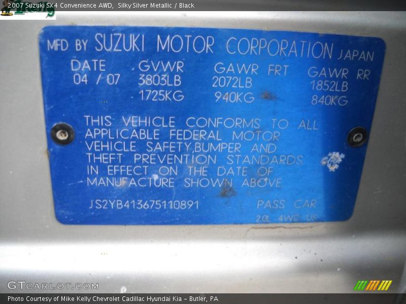 Silky Silver Metallic / Black 2007 Suzuki SX4 Convenience AWD