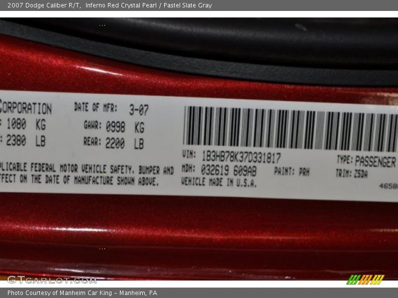 Inferno Red Crystal Pearl / Pastel Slate Gray 2007 Dodge Caliber R/T