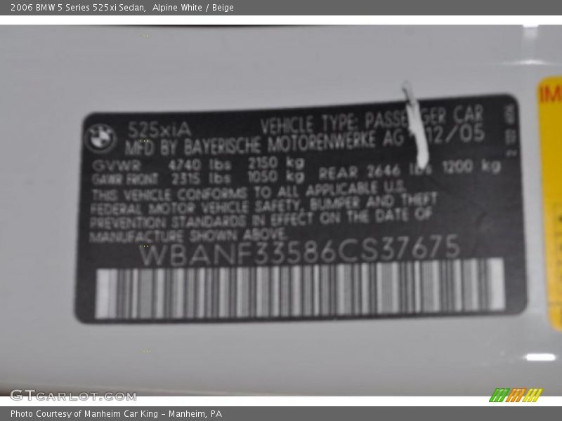 Alpine White / Beige 2006 BMW 5 Series 525xi Sedan