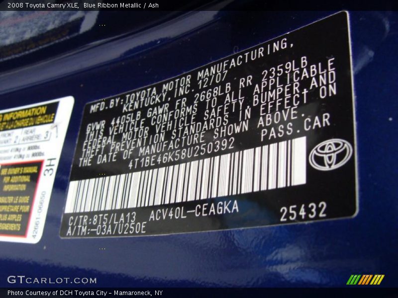 Blue Ribbon Metallic / Ash 2008 Toyota Camry XLE