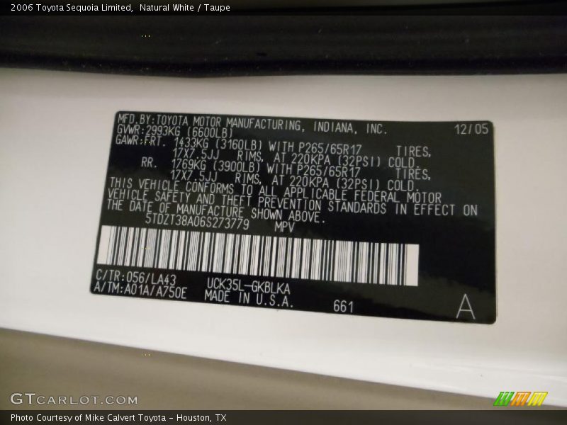 2006 Sequoia Limited Natural White Color Code 056