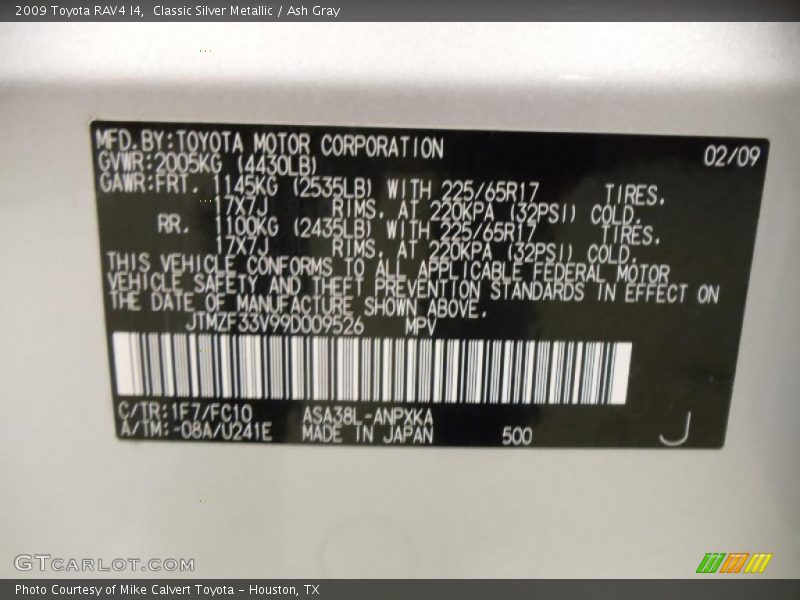 Classic Silver Metallic / Ash Gray 2009 Toyota RAV4 I4