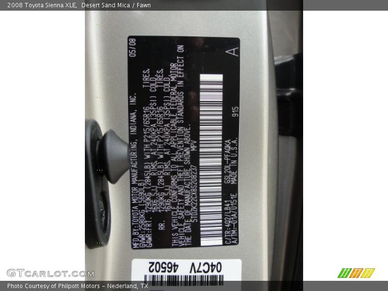 Desert Sand Mica / Fawn 2008 Toyota Sienna XLE