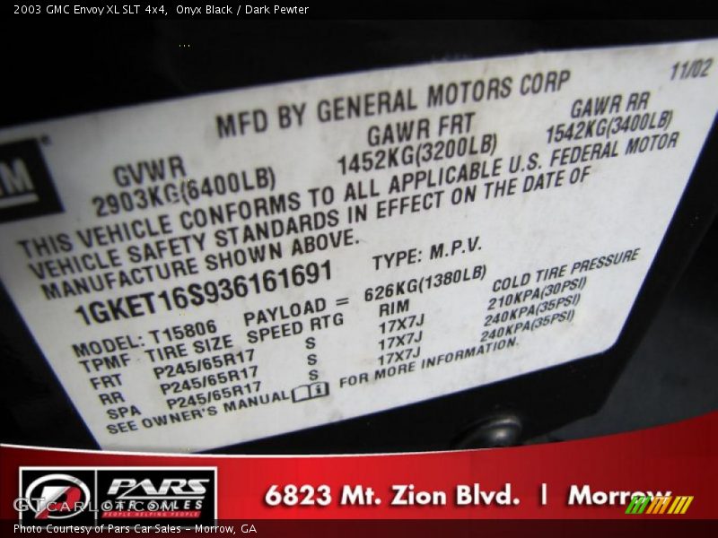 Onyx Black / Dark Pewter 2003 GMC Envoy XL SLT 4x4