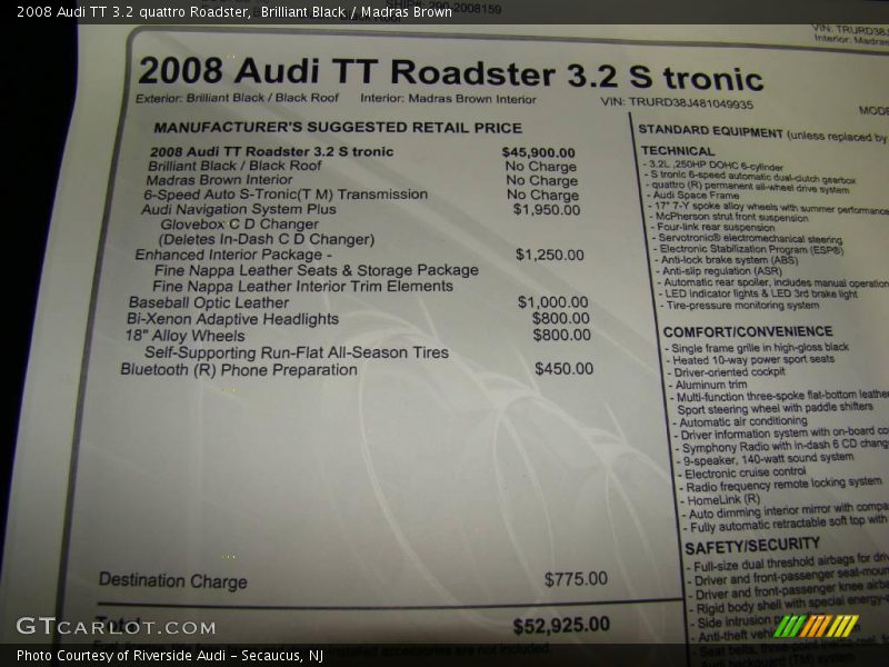 Brilliant Black / Madras Brown 2008 Audi TT 3.2 quattro Roadster