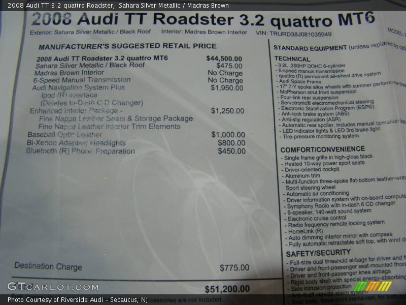 Sahara Silver Metallic / Madras Brown 2008 Audi TT 3.2 quattro Roadster