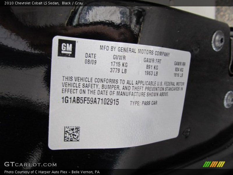 Black / Gray 2010 Chevrolet Cobalt LS Sedan