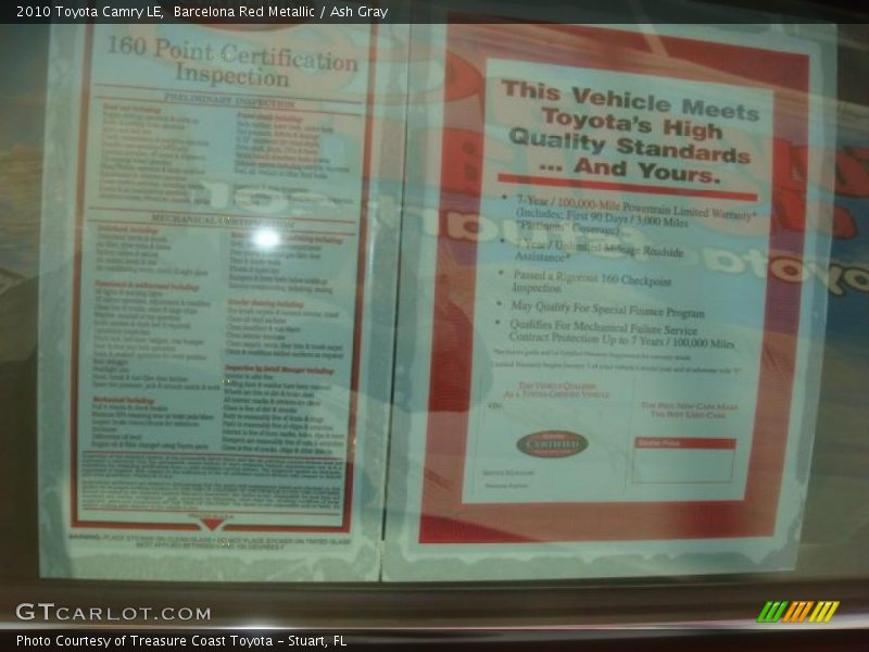 Barcelona Red Metallic / Ash Gray 2010 Toyota Camry LE