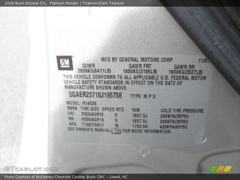 Platinum Metallic / Titanium/Dark Titanium 2008 Buick Enclave CXL