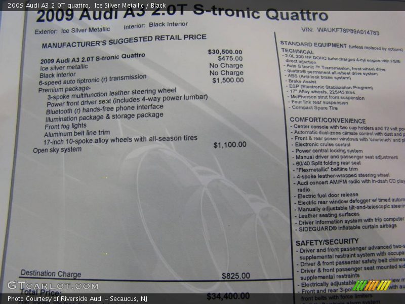 Ice Silver Metallic / Black 2009 Audi A3 2.0T quattro