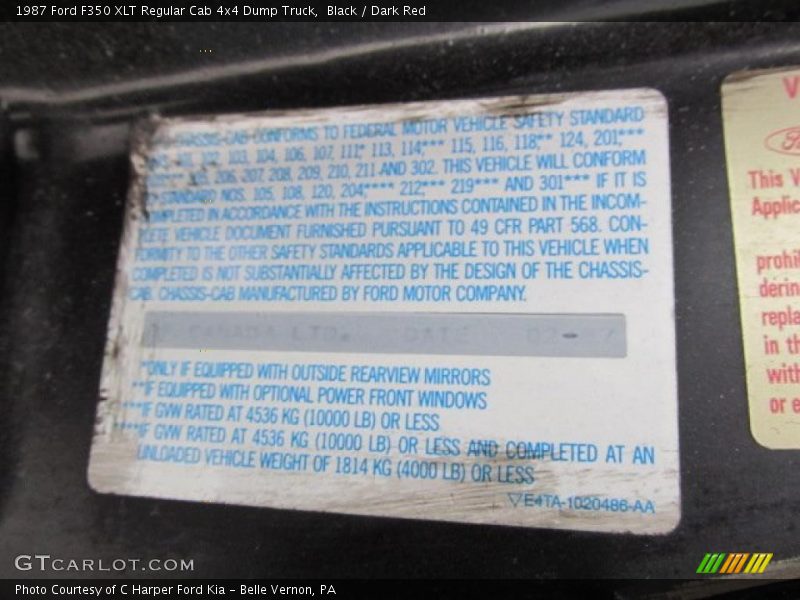 Black / Dark Red 1987 Ford F350 XLT Regular Cab 4x4 Dump Truck