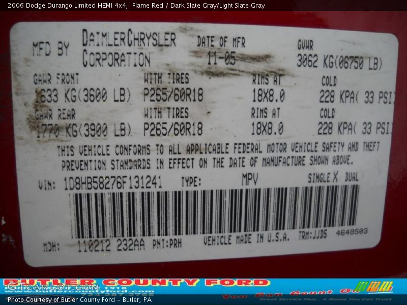 Flame Red / Dark Slate Gray/Light Slate Gray 2006 Dodge Durango Limited HEMI 4x4