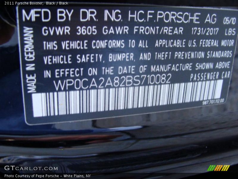 Info Tag of 2011 Boxster 