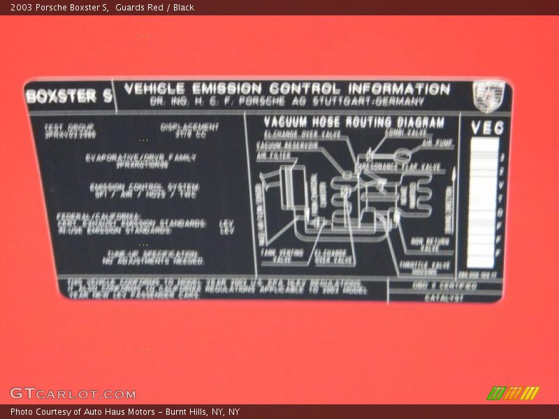 Info Tag of 2003 Boxster S
