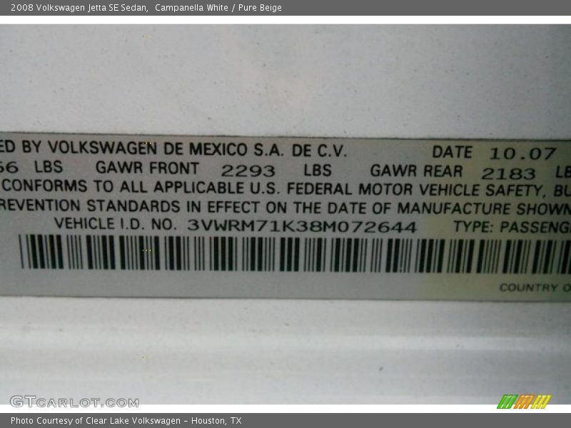 Campanella White / Pure Beige 2008 Volkswagen Jetta SE Sedan