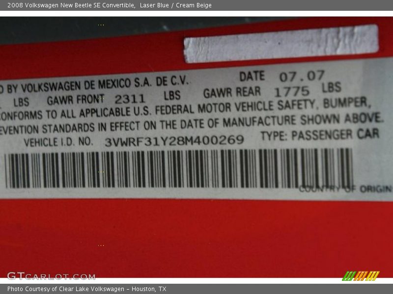 Laser Blue / Cream Beige 2008 Volkswagen New Beetle SE Convertible