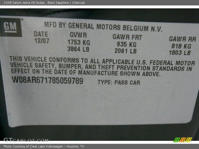 Black Sapphire / Charcoal 2008 Saturn Astra XE Sedan