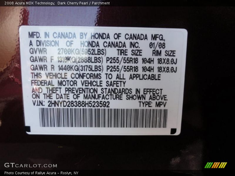 Dark Cherry Pearl / Parchment 2008 Acura MDX Technology