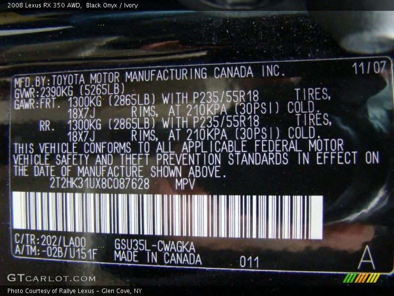 Black Onyx / Ivory 2008 Lexus RX 350 AWD