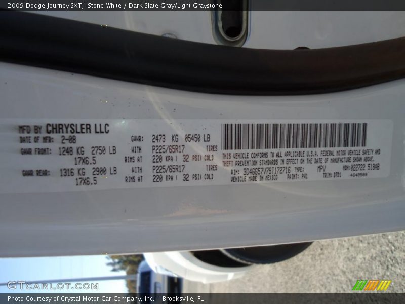 Stone White / Dark Slate Gray/Light Graystone 2009 Dodge Journey SXT