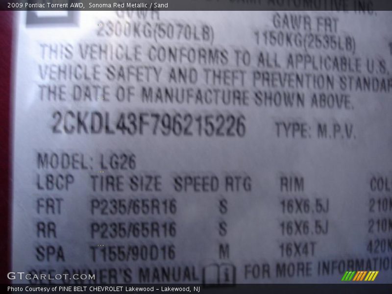 Sonoma Red Metallic / Sand 2009 Pontiac Torrent AWD