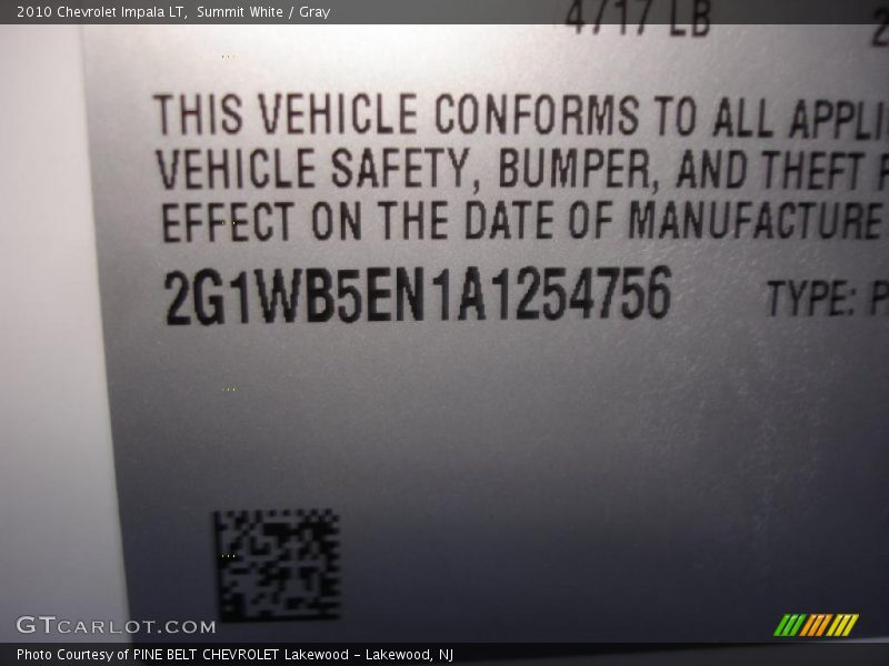 Summit White / Gray 2010 Chevrolet Impala LT