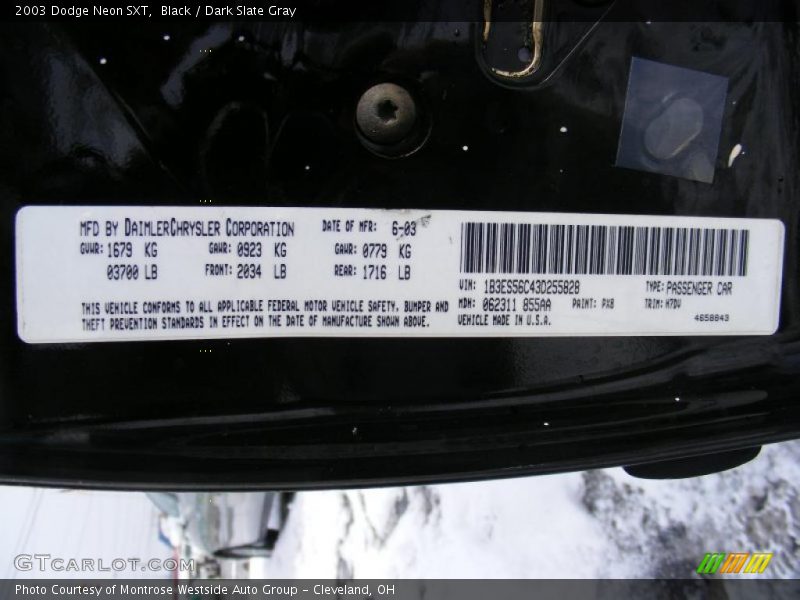 Black / Dark Slate Gray 2003 Dodge Neon SXT