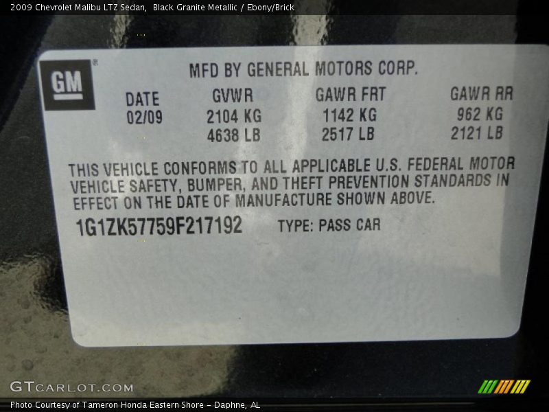 Black Granite Metallic / Ebony/Brick 2009 Chevrolet Malibu LTZ Sedan