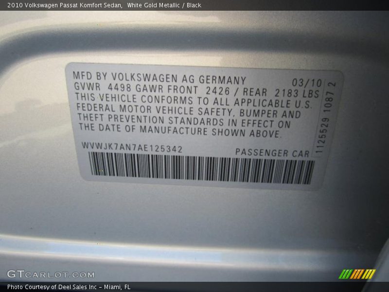 White Gold Metallic / Black 2010 Volkswagen Passat Komfort Sedan
