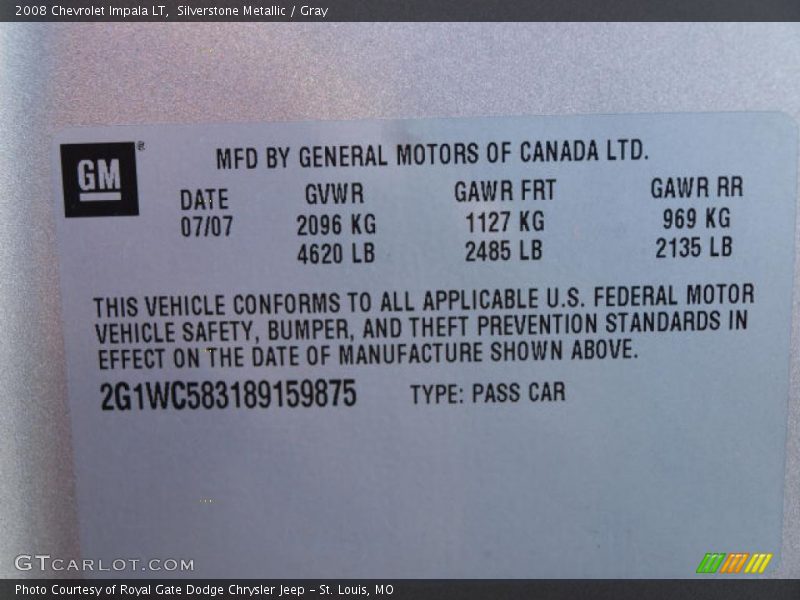 Silverstone Metallic / Gray 2008 Chevrolet Impala LT
