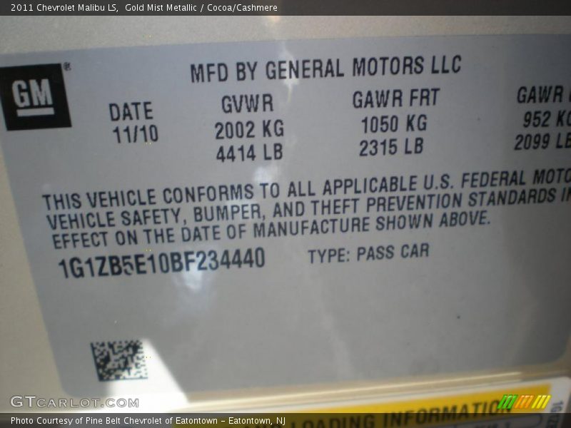 Gold Mist Metallic / Cocoa/Cashmere 2011 Chevrolet Malibu LS