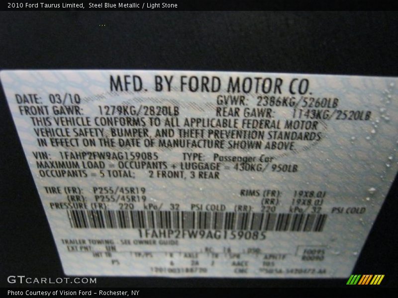 Steel Blue Metallic / Light Stone 2010 Ford Taurus Limited