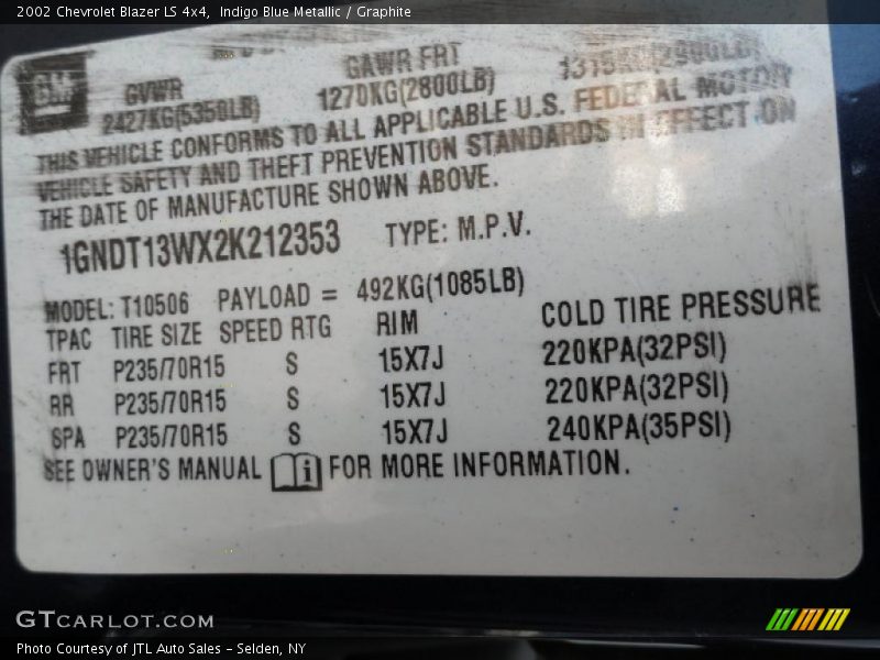 Indigo Blue Metallic / Graphite 2002 Chevrolet Blazer LS 4x4